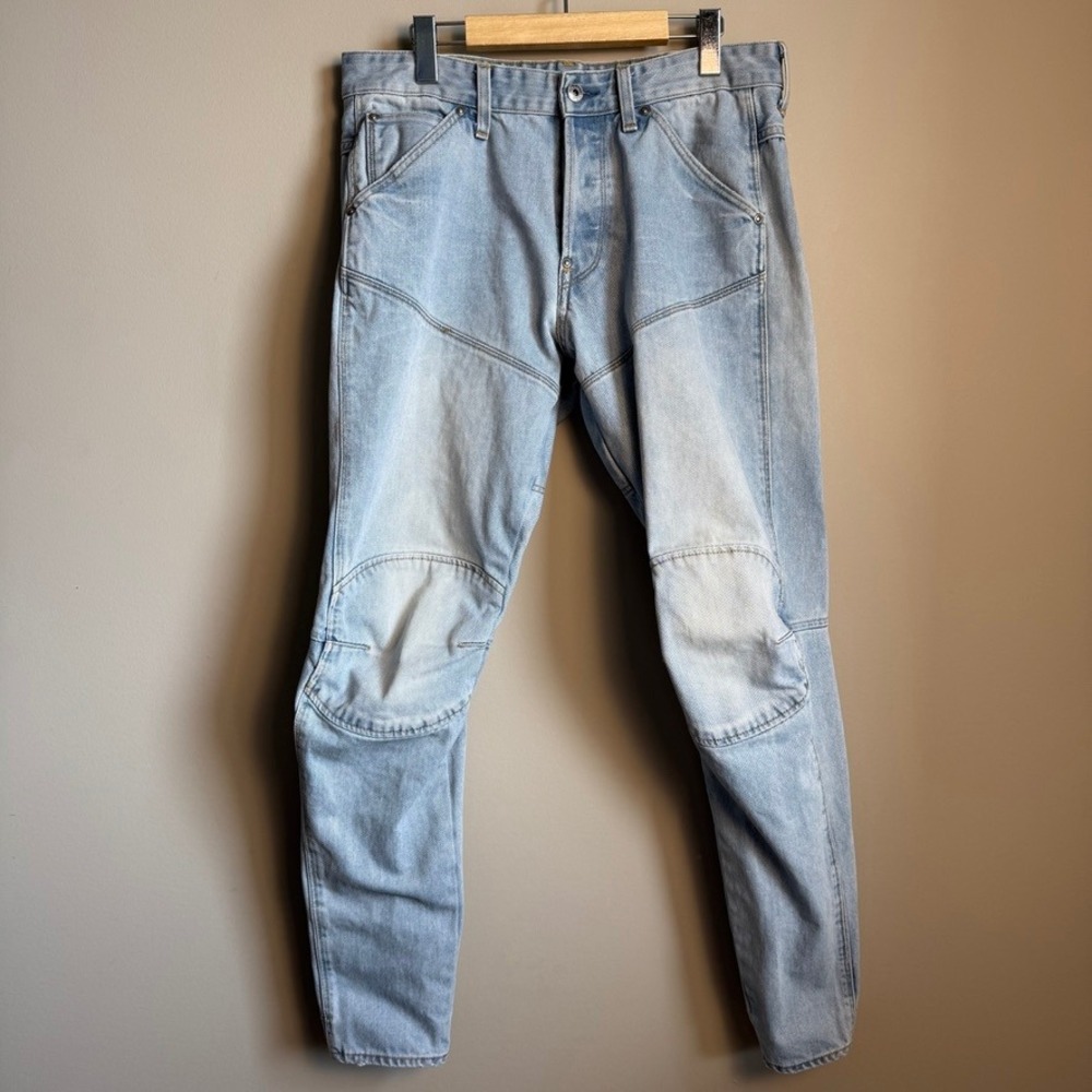 G-Star Raw 5620 3D Tapered Light Wash Moto Denim Jeans Mens 32x32 Grunge Indie